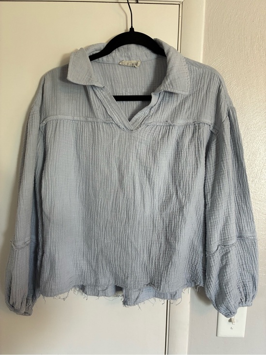 Three Bird Nest Tops - Light Blue 100% Cotton Gauze Boutique Minimalist Top